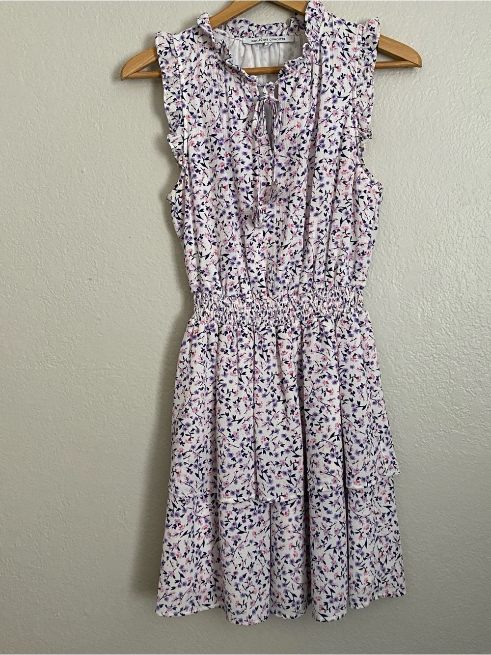 Collective Concepts Mini Dress Women's S Pink Lilac Floral Ruffled Layers Summer